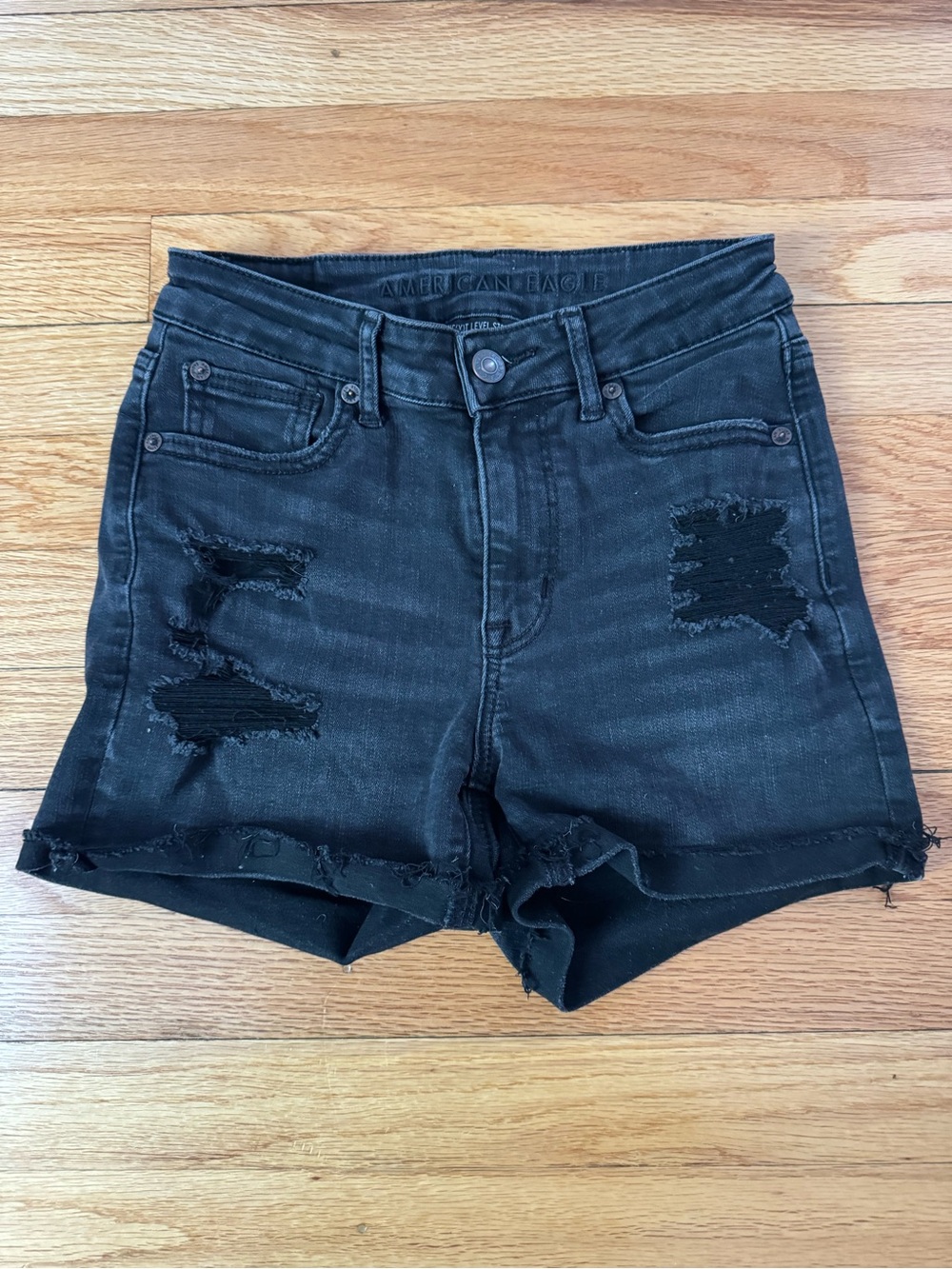American Eagle Outfitters Black Distressed Denim Shorts